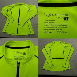 Serfas Cycling‎ Jacket Womens Small Yellow Hi Vis Pocket Full Zip Raglan Sleeve